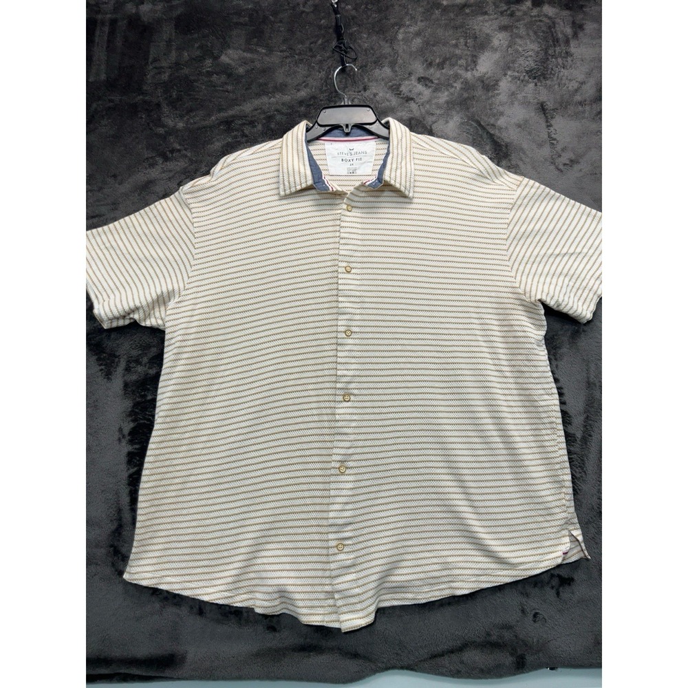 Steve's Jeans Men's 2X Textured‎ Knit Button Front Shirt Tan White